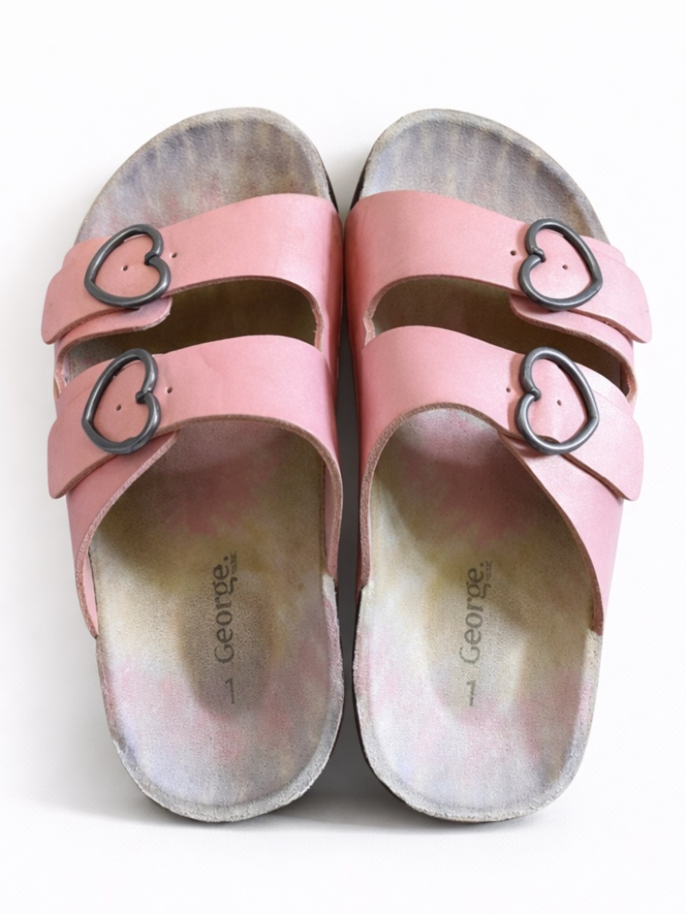 4/$20➡️ George Pink Dual Heart Buckle Slide Sandals – Kids Size 1 EUC
